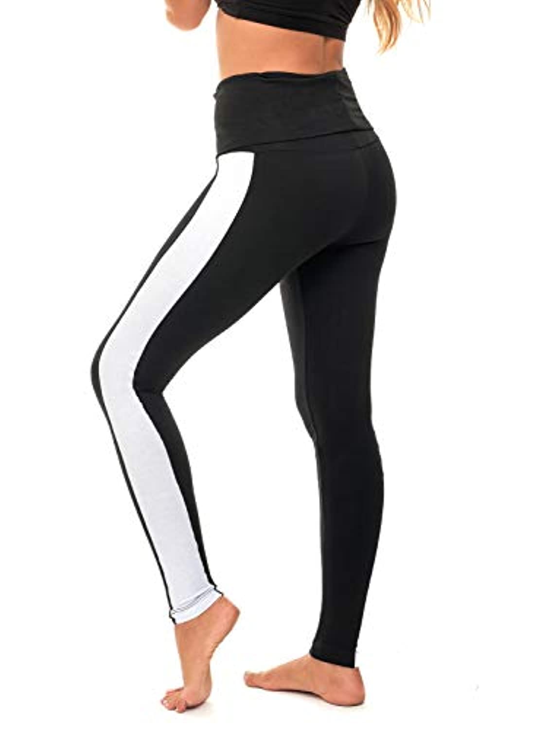 Querido chispa plegable pantalones de yoga para mujer polainas de algodón plegable cintura alta polainas más tamaño (C6 F)