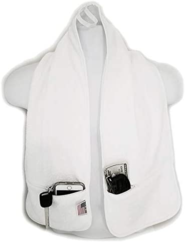 R J Hall toalla deportiva – 2 bolsillos con cremallera que sostiene pertenencias seguras mientras haces ejercicio, entrenamiento, clase de yoga, entrenamiento de fitness en el gimnasio o caminar por la playa, bucles 100% algodón supersuaves y absorbentes,