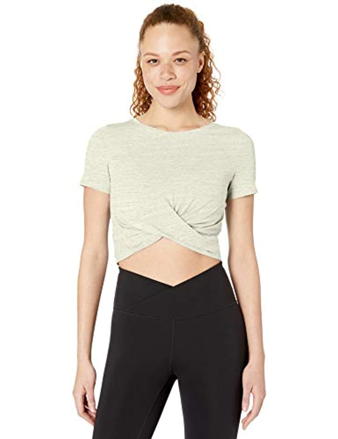 Core 10 Pima - Camiseta de yoga con nudo frontal de mezcla de algodón para mujer