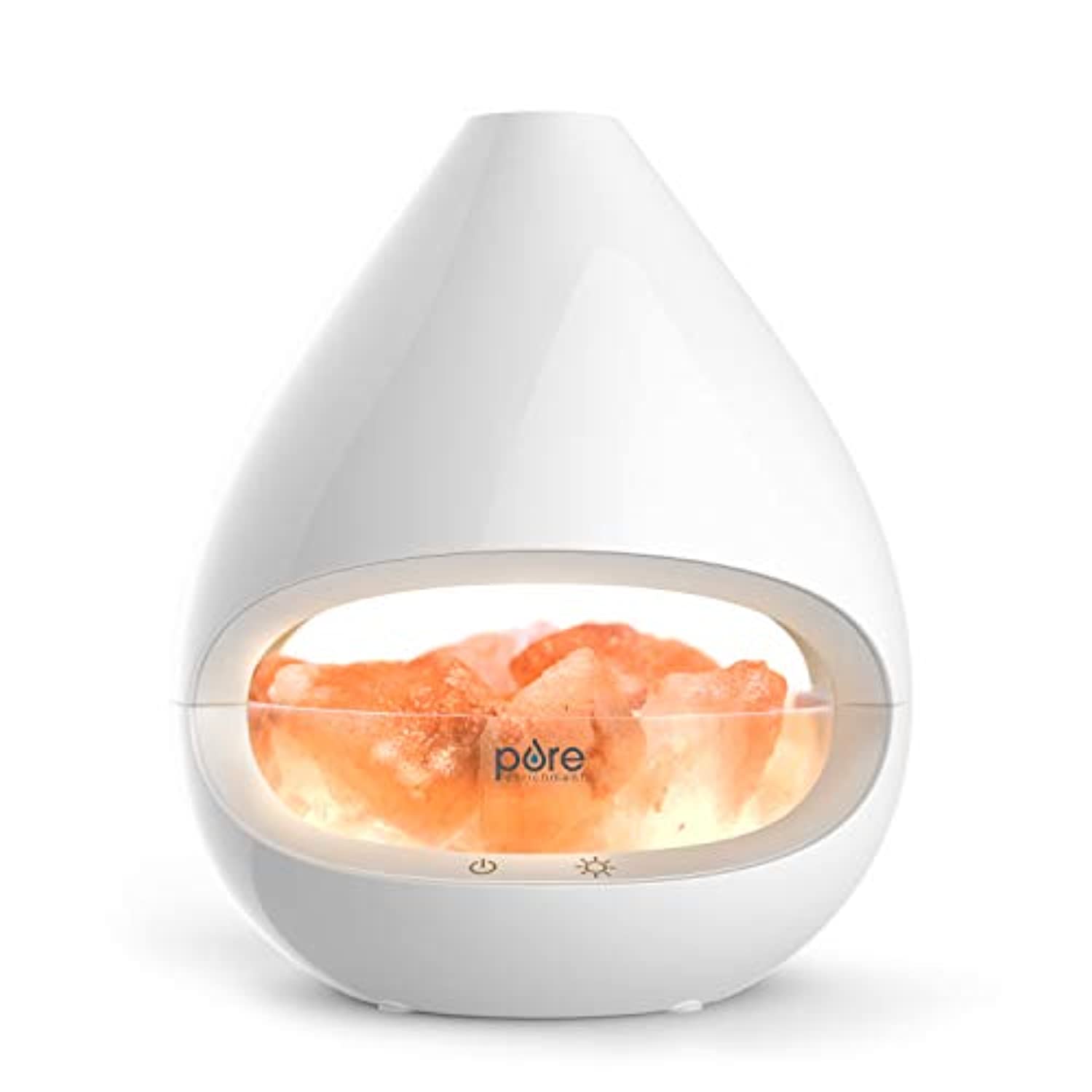 Pure Enrichment PureGlow Crystal - Lámpara de sal 2 en 1 de Himalaya y difusor de aceite esencial ultrasónico con casquillos de sal de Himalaya 100% puros, 3 bombillas halógenas y 5 ajustes de luz hechos a mano