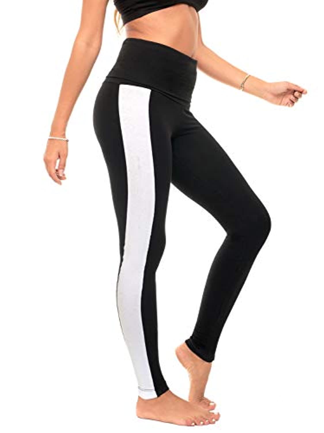 Querido chispa plegable pantalones de yoga para mujer polainas de algodón plegable cintura alta polainas más tamaño (C6 F)
