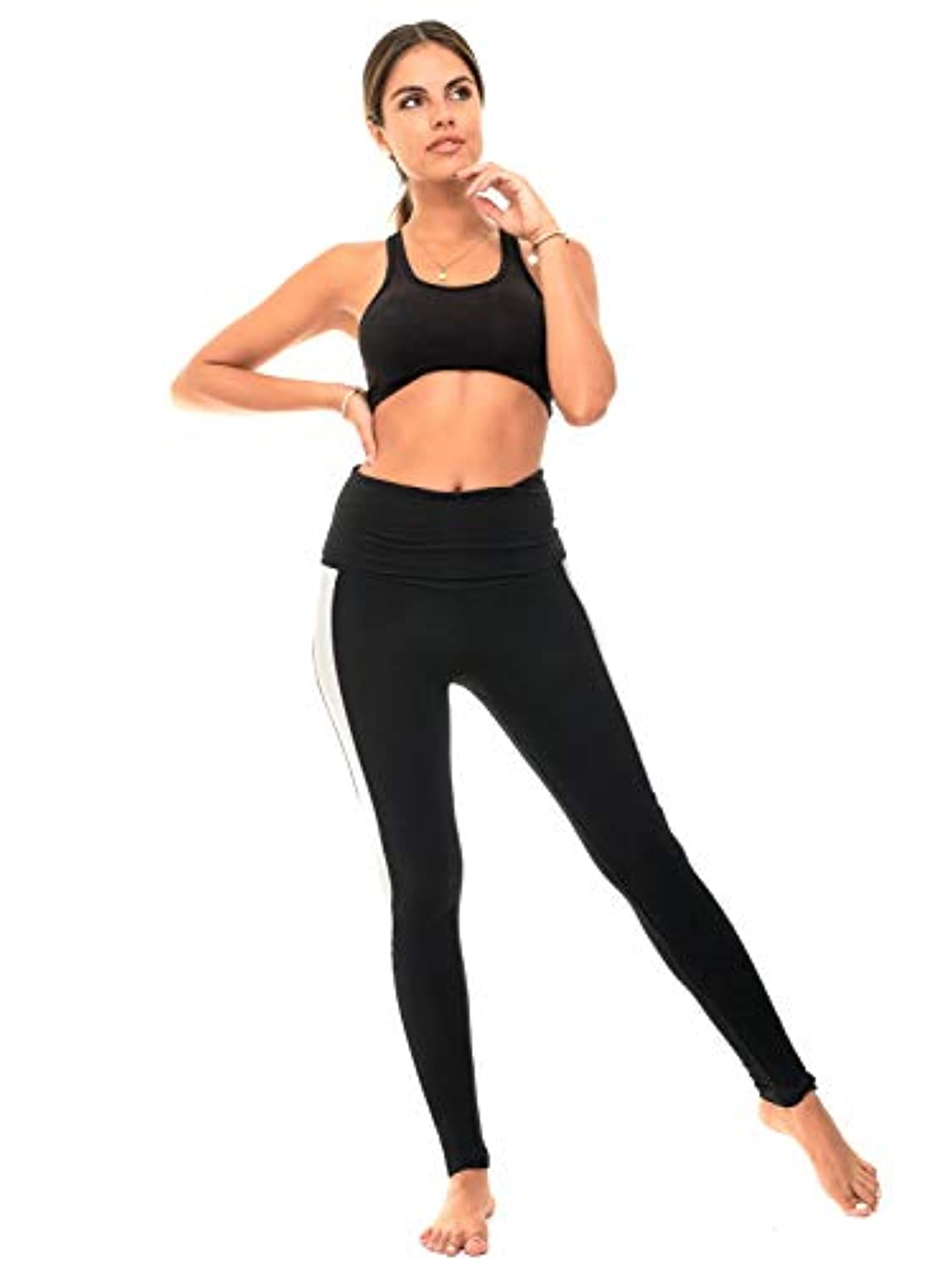 Querido chispa plegable pantalones de yoga para mujer polainas de algodón plegable cintura alta polainas más tamaño (C6 F)