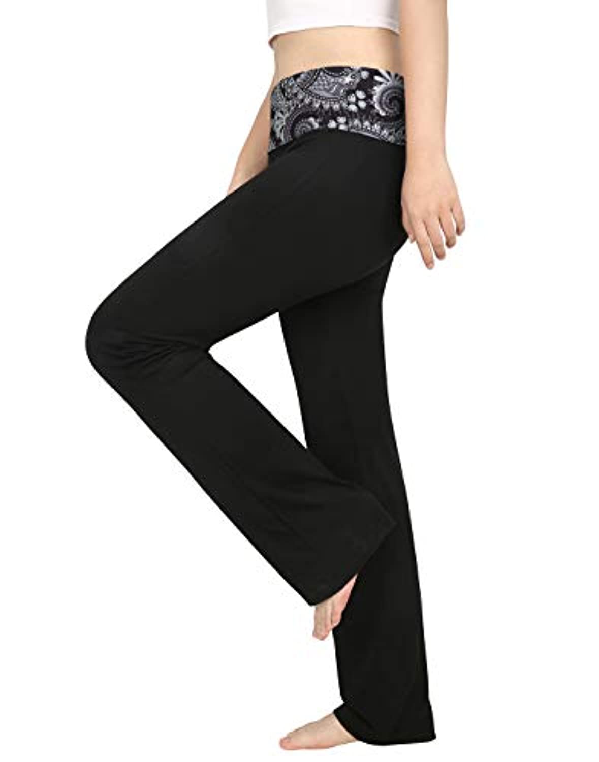 HDE – Mujer Color Block doblar Cintura Yoga pantalones Flare leg Entrenamiento para Mujer