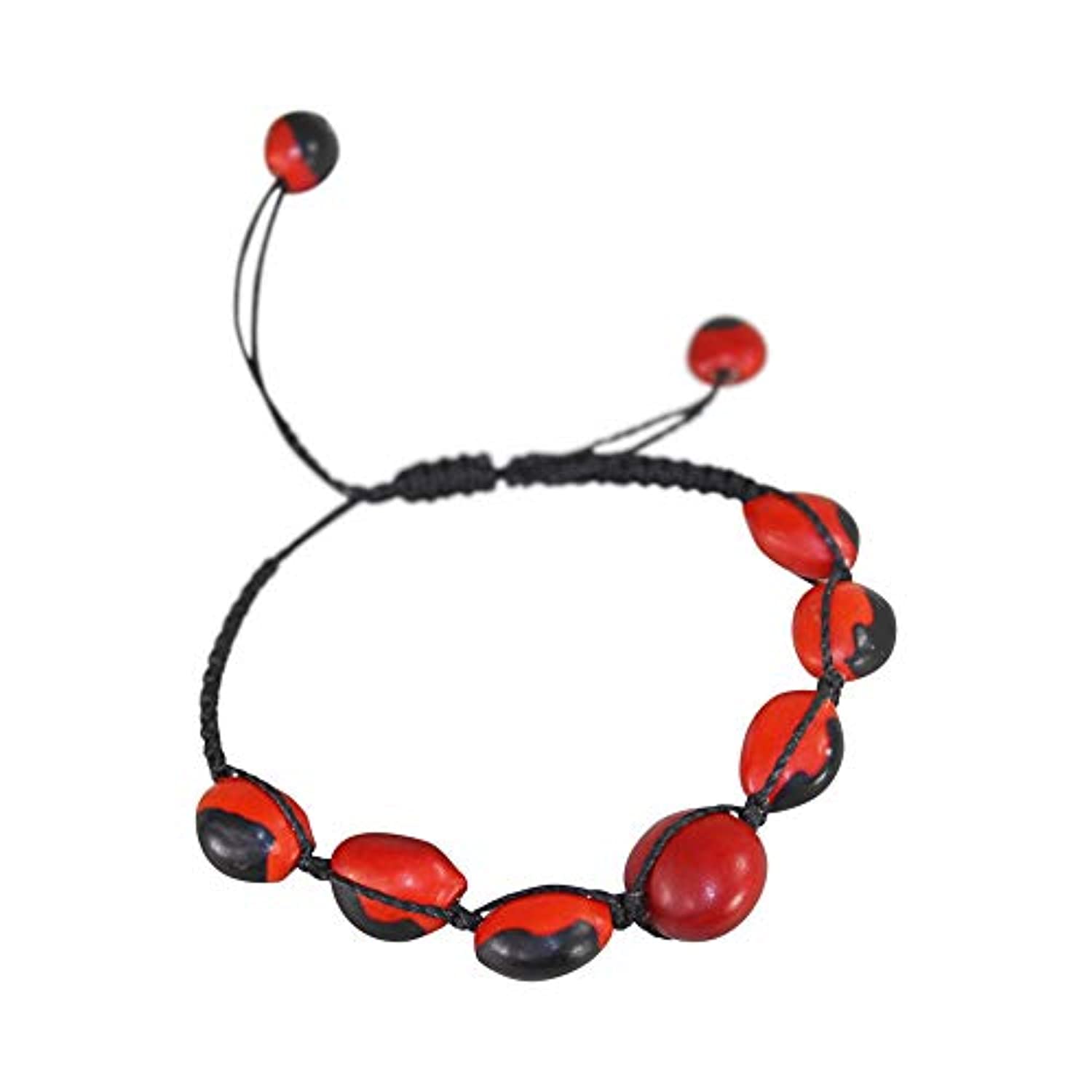 Pulsera ajustable para regalo de recuerdo peruano con macramé, semillas de huayruro rojas, hechas a mano por Evelyn Brooks