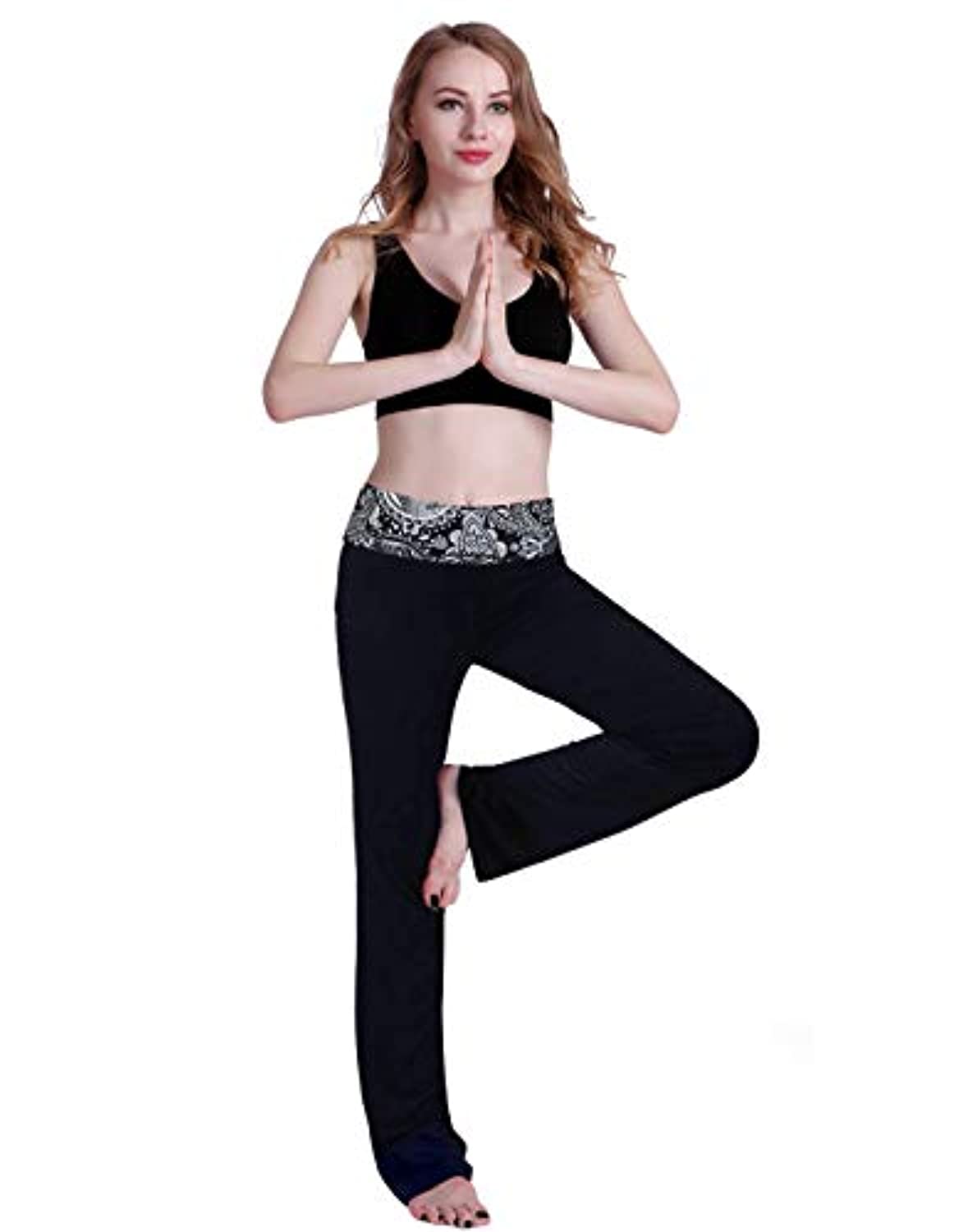 HDE – Mujer Color Block doblar Cintura Yoga pantalones Flare leg Entrenamiento para Mujer