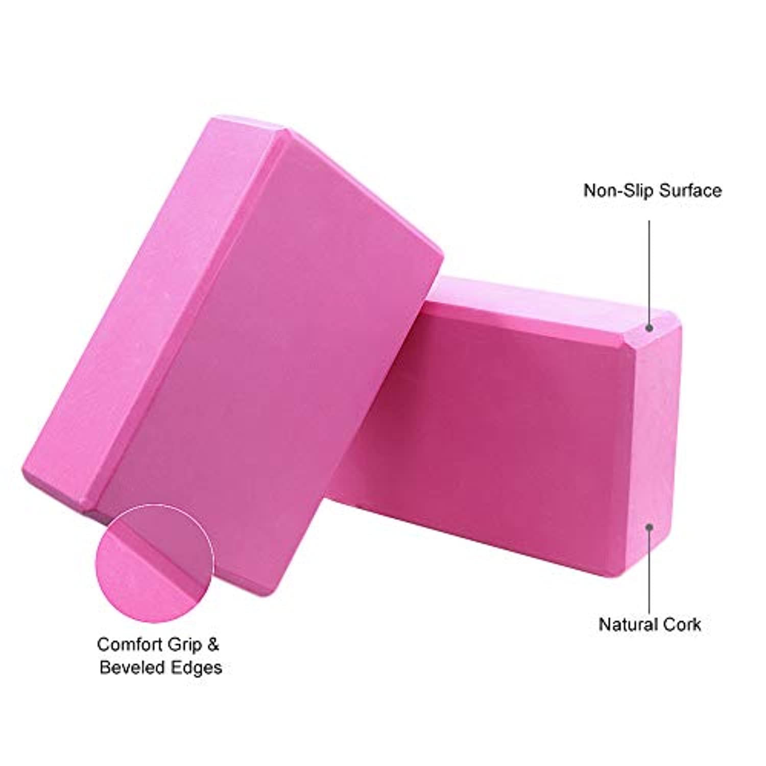 Coideal Bloques de yoga 2 unidades, ladrillo de espuma EVA de alta densidad para mejorar la fuerza, flexibilidad y equilibrio, superficie antideslizante suave resistente al sudor para yoga, pilates, meditación