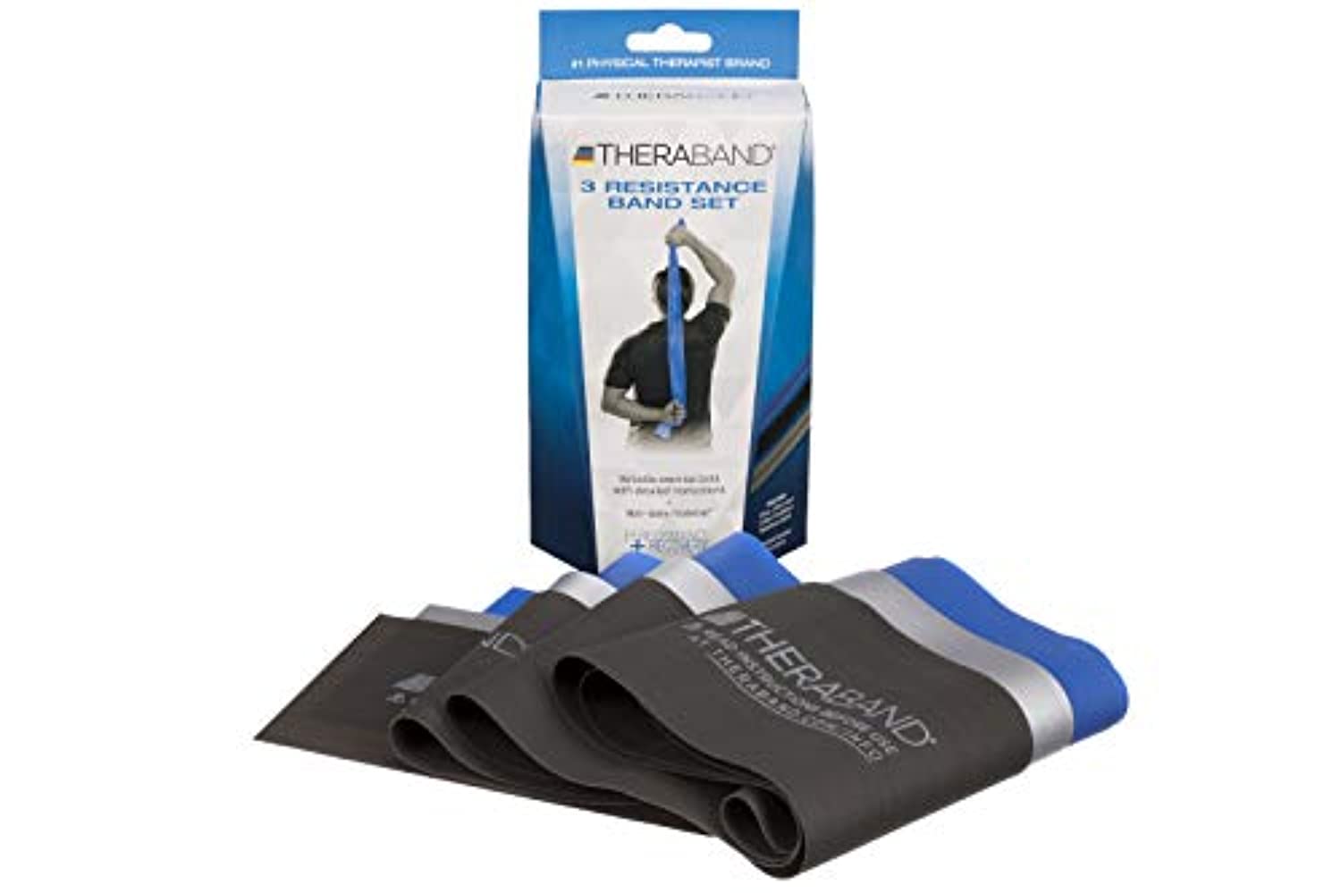 TheraBand - Juego de bandas de resistencia, banda elástica profesional no látex para ejercicios de cuerpo superior e inferior, entrenamiento de fuerza sin pesos, terapia física, pilates, rehabilitación