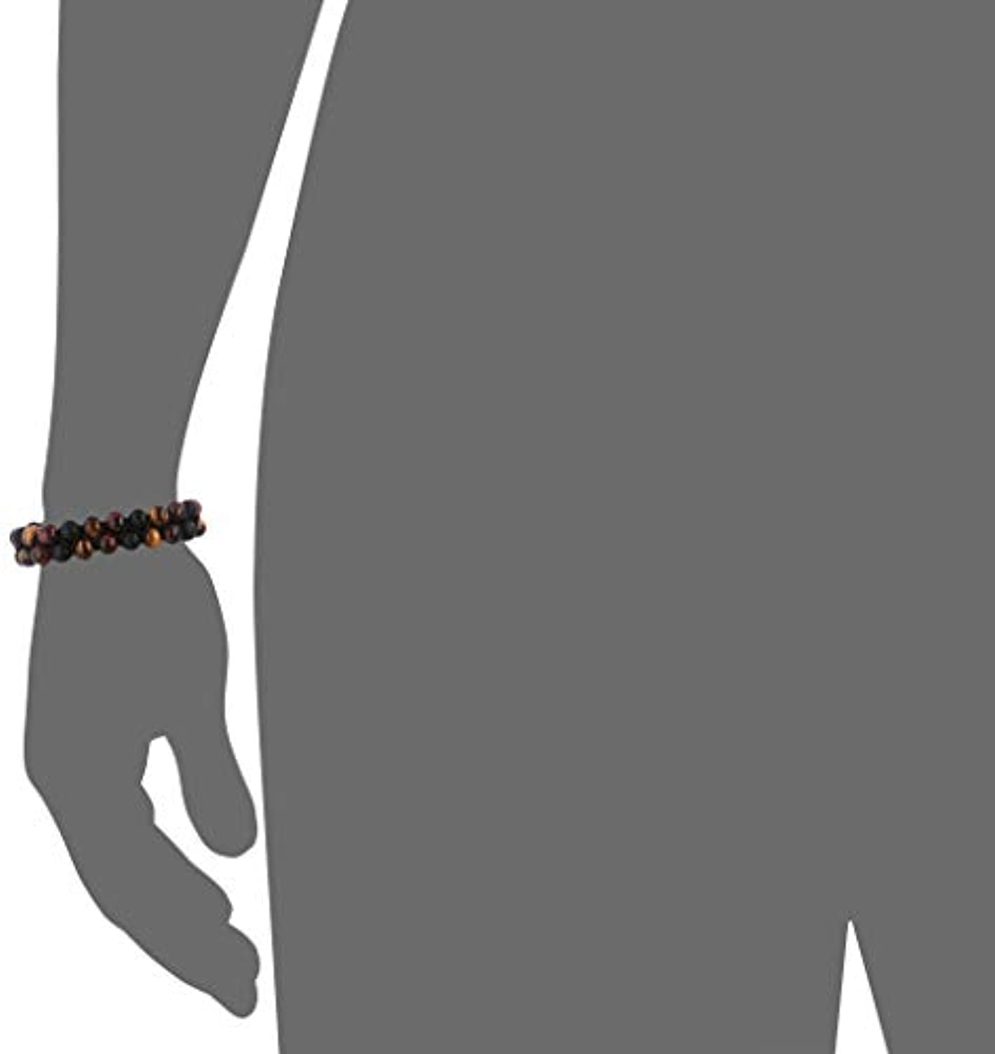 Steve Madden - Pulsera ajustable de doble cuenta con ojo de tigre de imitación marrón para hombre, acero inoxidable chapado en IP negro, color negro