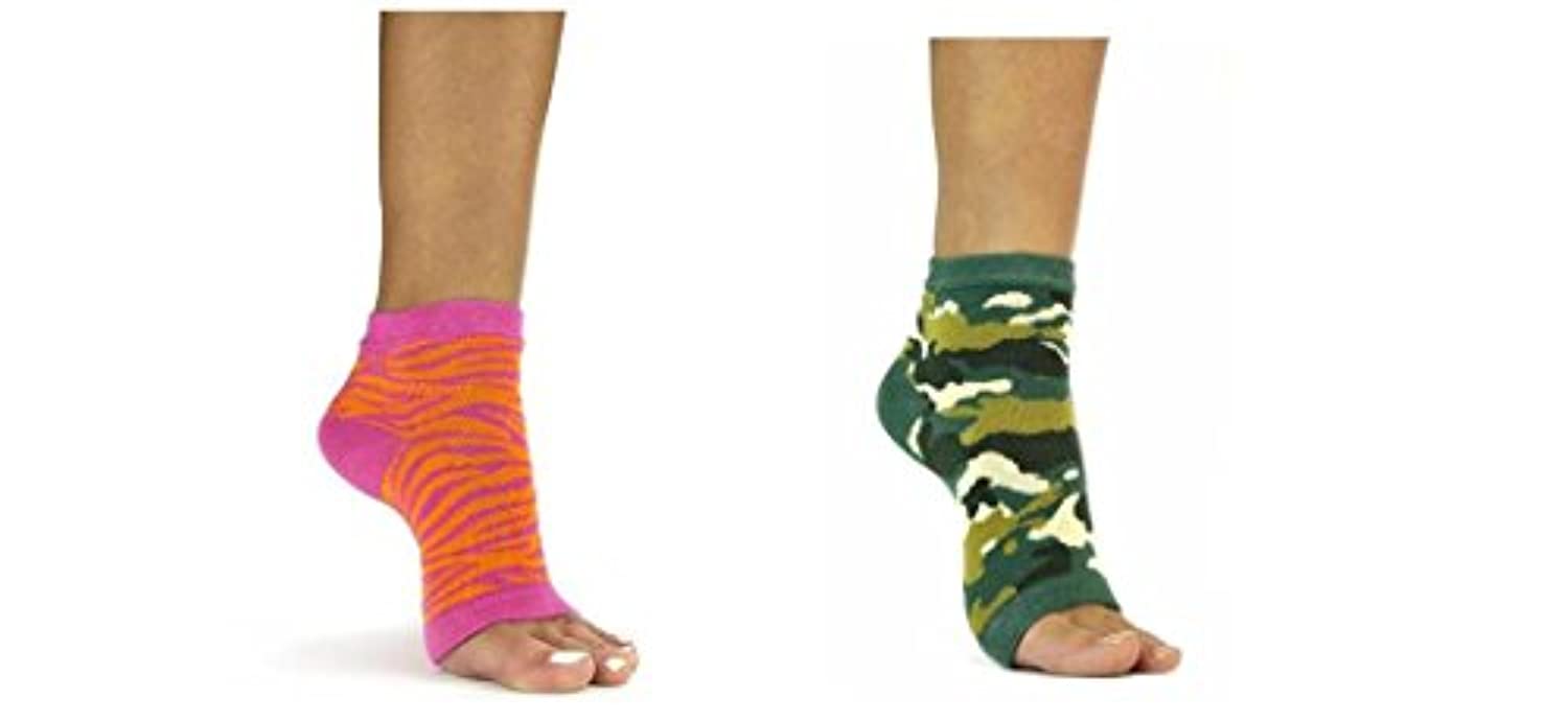 freetoes Toeless calcetín X 2 Par (1- Color Rosa y Naranja cebra, 1- diseño de camuflaje verde)