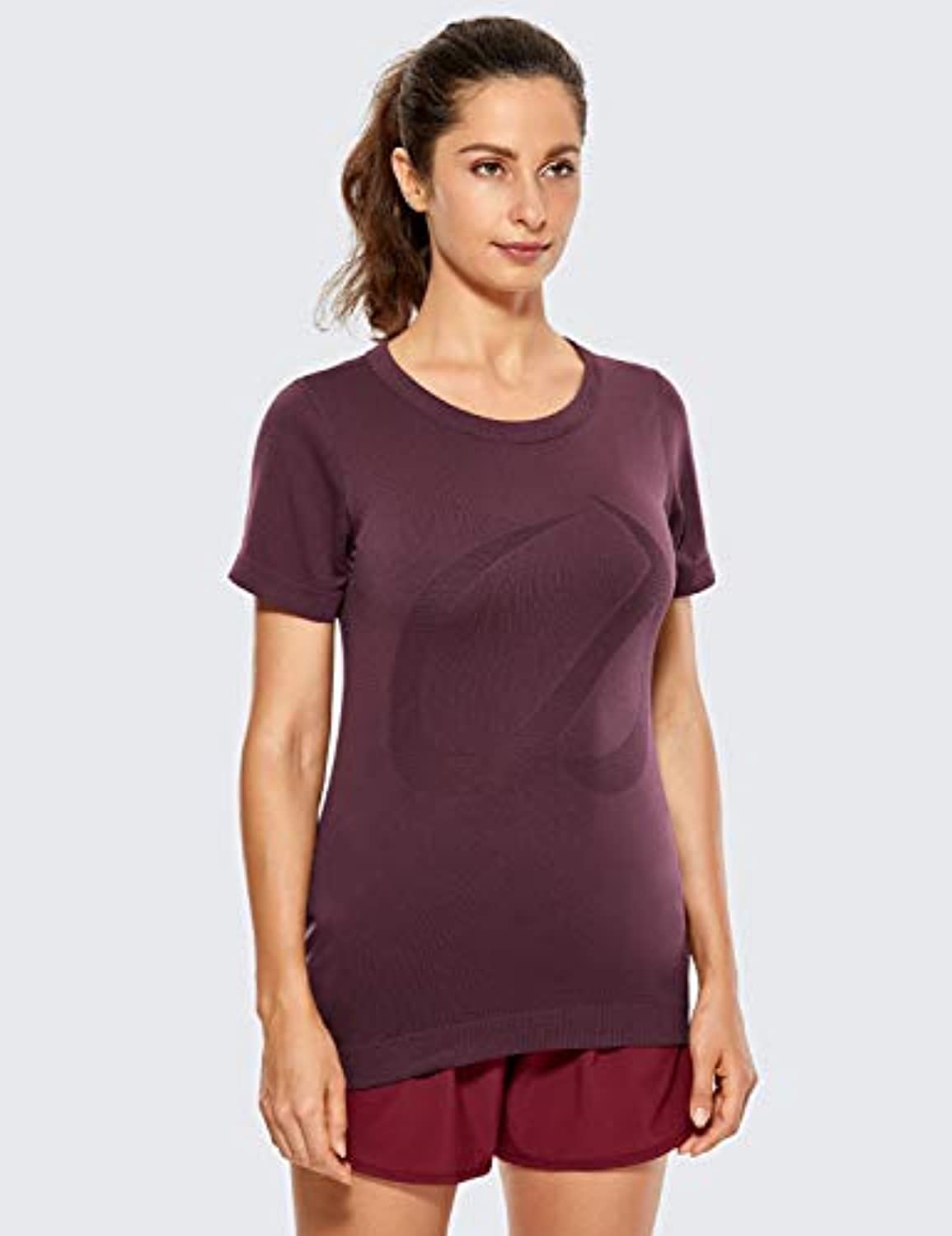 CRZ YOGA Camisetas de entrenamiento sin costuras para mujer, camisetas deportivas lisas de manga corta