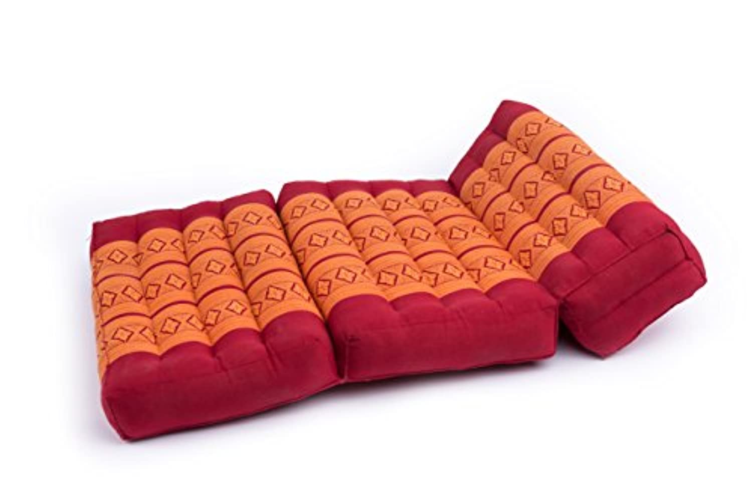 GABUR Kapok Dreams Foldable Meditation Cushion, 100% Kapok Zafu/Zabuton, Thai Design Orange & Red