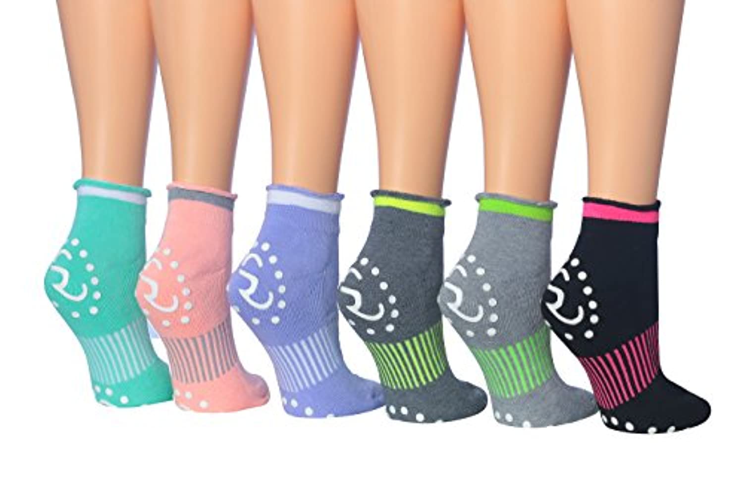Ronnox - Calcetines de silicona antideslizantes para mujer, 6 pares, acolchados, antideslizantes, para yoga, pilates y barreras