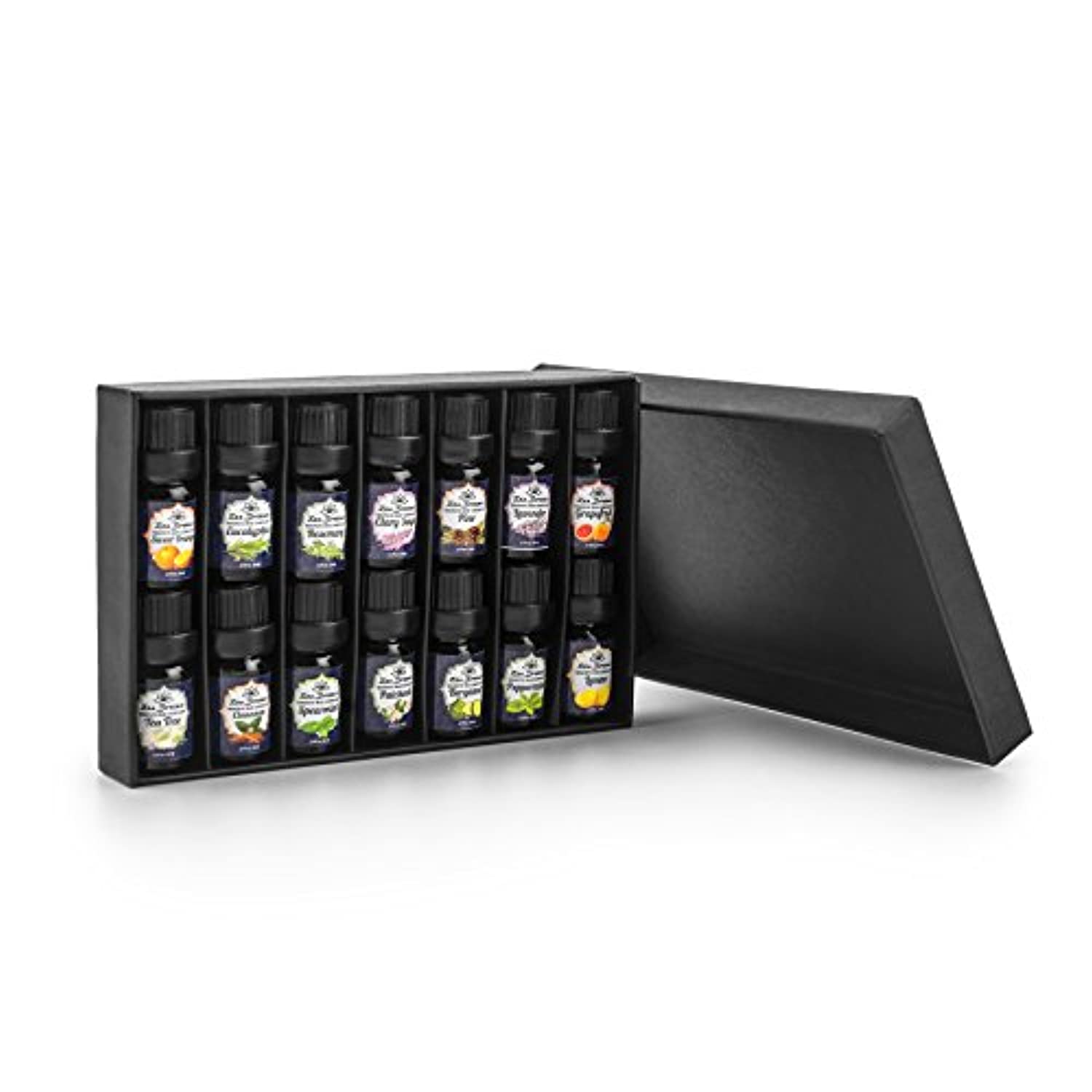Difusor de aceites esenciales. Los mejores 14 aceites esenciales de aromaterapia. 100% Grado terapéutico puro. Lavanda, eucalipto, limón, menta, naranja dulce, árbol de té, bergamota más ocho más por Zen Breeze.