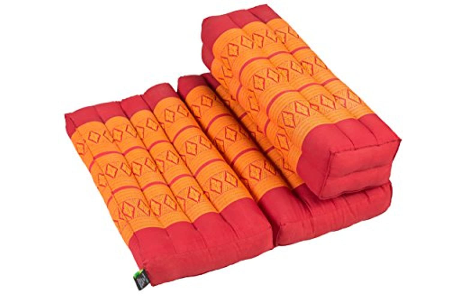 GABUR Kapok Dreams Foldable Meditation Cushion, 100% Kapok Zafu/Zabuton, Thai Design Orange & Red