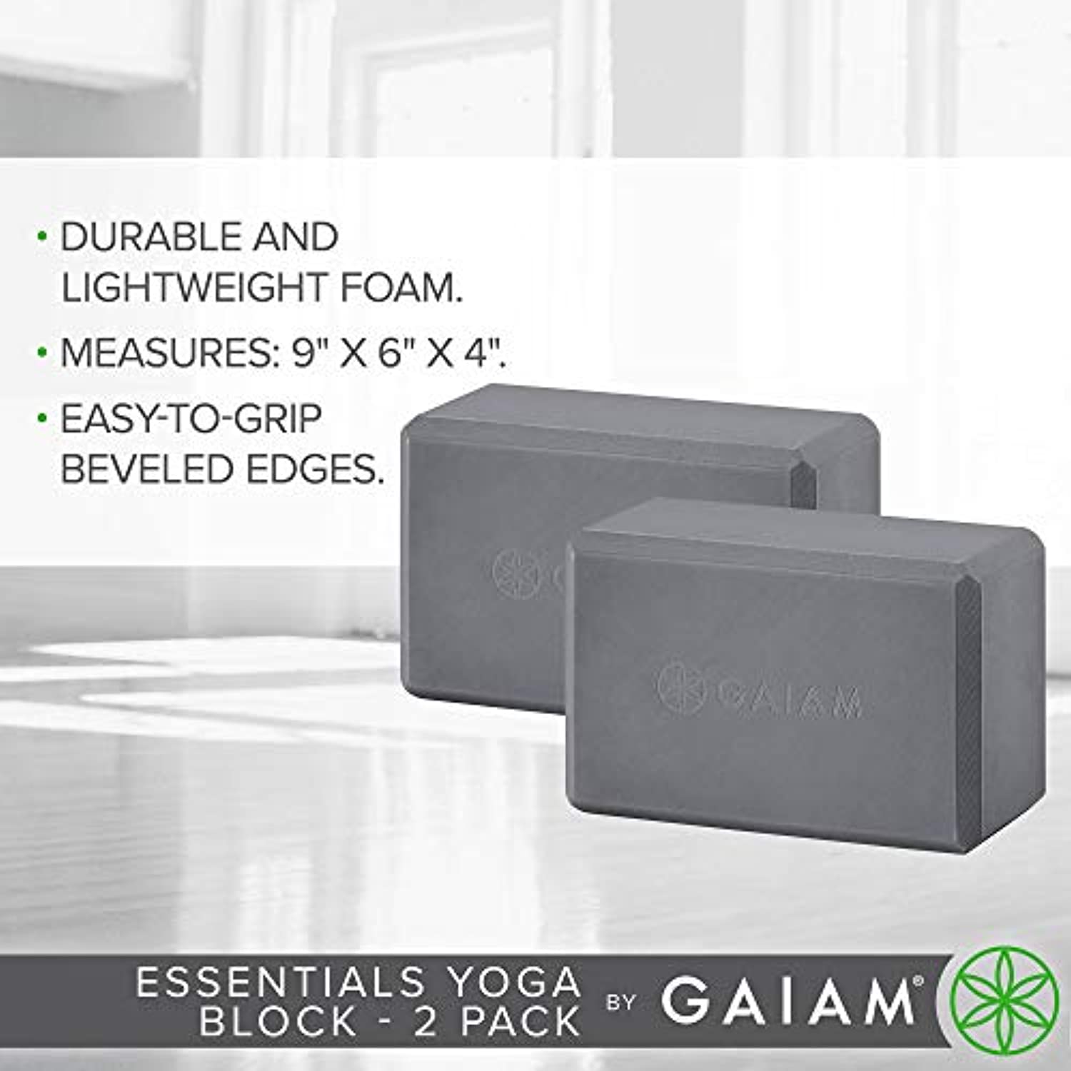 Gaiam Essentials - Bloque de yoga (set de 2), espuma de EVA suave y antideslizante, multiuso