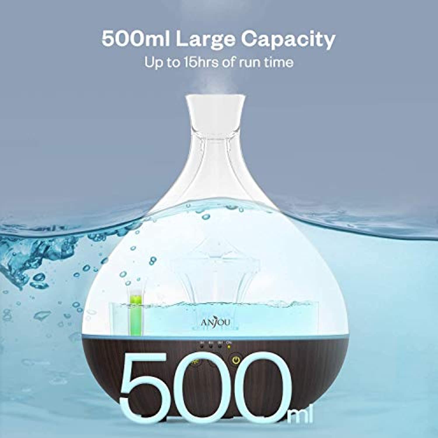 Difusor de aceite esencial, humidificador de niebla fría de 16.9 fl oz, un relleno para 12 horas consistente aroma y aromaterapia, el primer difusor del mundo con sistema patentado de flujo de aceite para el hogar y la oficina