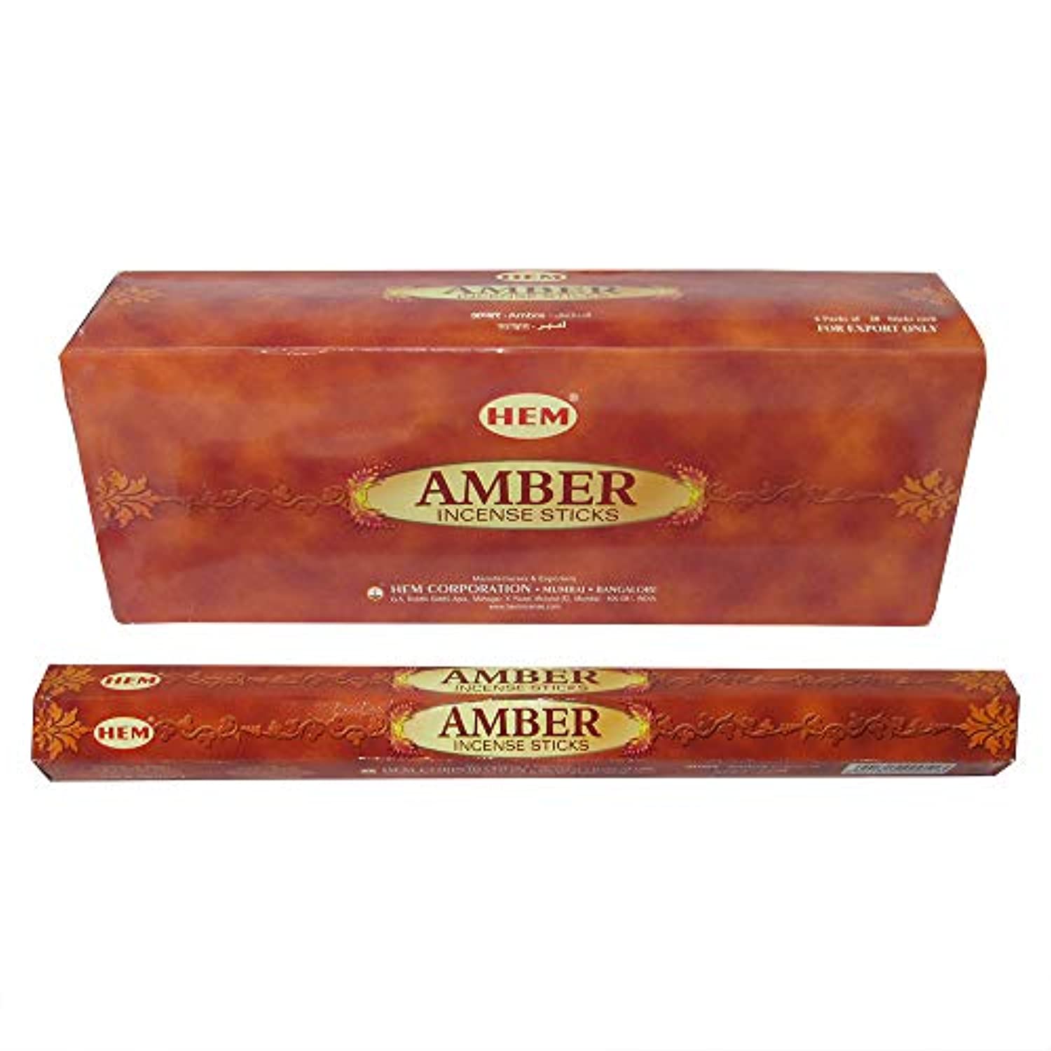 Hem Amber Agarbatti Pack de 12 cajas de incienso, 0.71 oz cada una, tradicionalmente enrolladas en la India fragancia aeromática natural para oraciones, meditación, relajación paz, espiritualidad positividad, curación