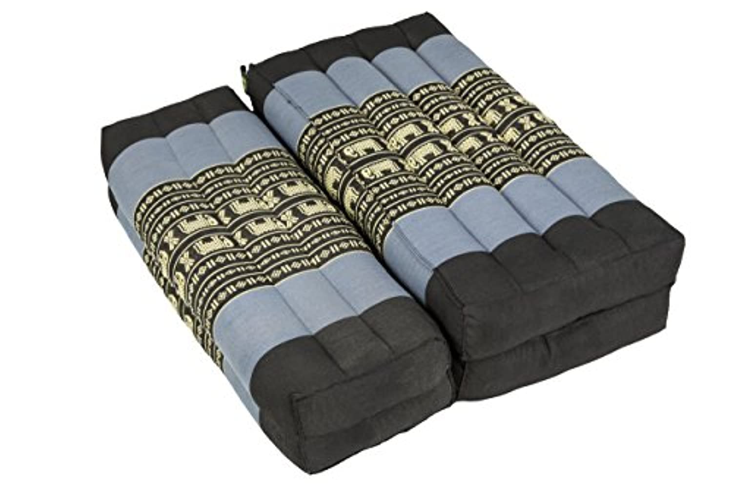 GABUR Kapok Dreams Foldable Meditation Cushion, 100% Kapok Zafu/Zabuton, Thai Design Blue Elephants
