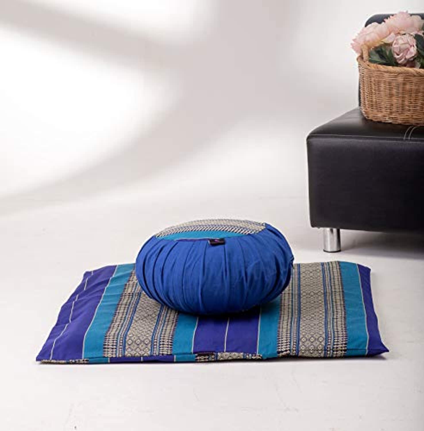 Leewadee - Juego de funda de cojín de meditación redonda extraíble y lavable, diseño de Zafu y alfombrilla cuadrada grande de Zabuton para asientos en el suelo, ecológico orgánico y natural,
