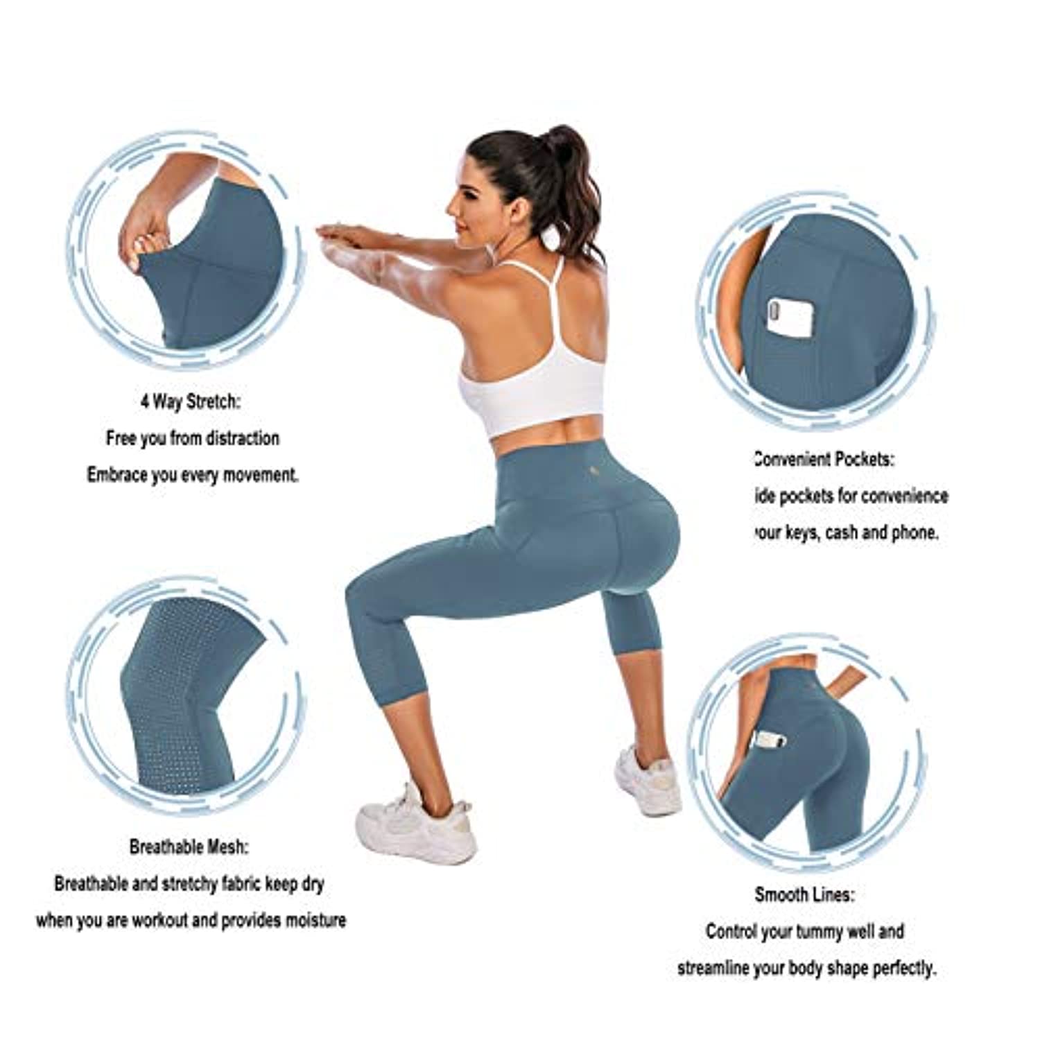 PARWIN - Leggings de yoga de cintura alta para mujer con bolsillos - malla transpirable