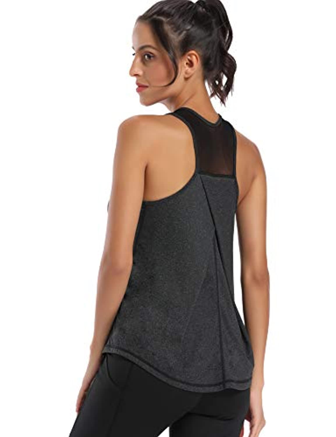 Aeuui - Camisa sin mangas para mujer, deportiva, de malla con espalda cruzada, para yoga, ropa de gimnasio