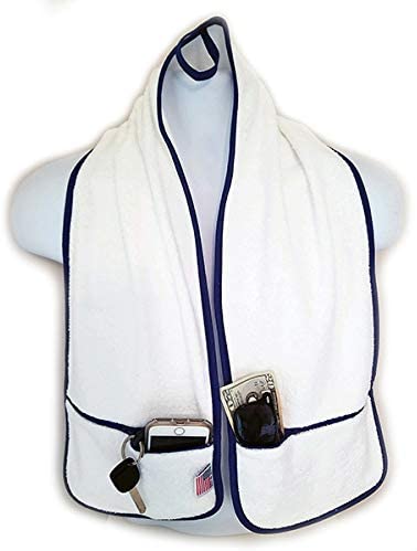 R J Hall toalla deportiva – 2 bolsillos con cremallera que sostiene pertenencias seguras mientras haces ejercicio, entrenamiento, clase de yoga, entrenamiento de fitness en el gimnasio o caminar por la playa, bucles 100% algodón supersuaves y absorbentes,