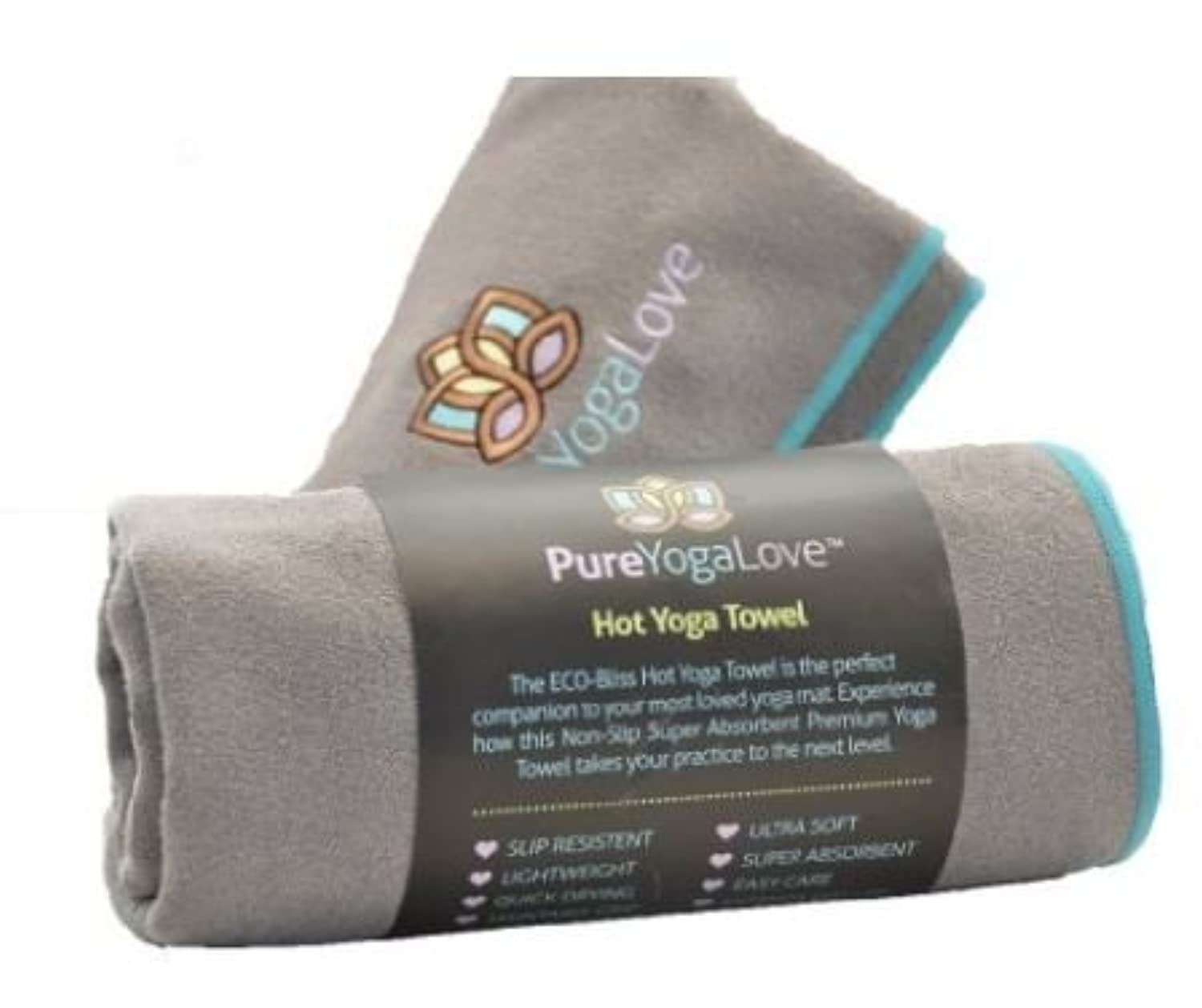 Pure Yoga Love - Toalla de yoga caliente (24.0 x 72) superabsorbente, antideslizante, secado rápido y duradero, mejora el agarre de la Tapete funciona para Bikram, Ashtanga y todo tipo de yoga