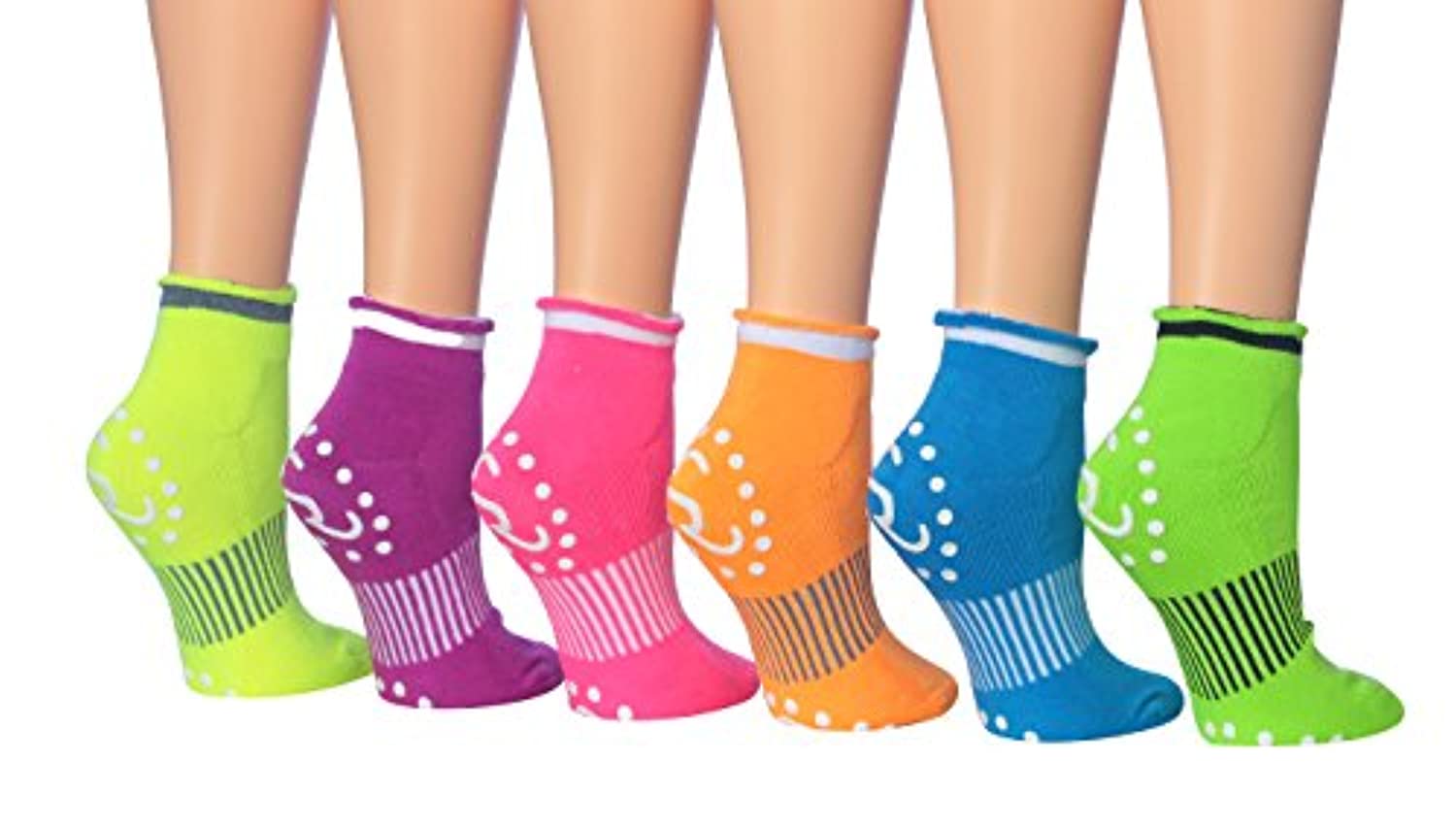 Ronnox - Calcetines de silicona antideslizantes para mujer, 6 pares, acolchados, antideslizantes, para yoga, pilates y barreras