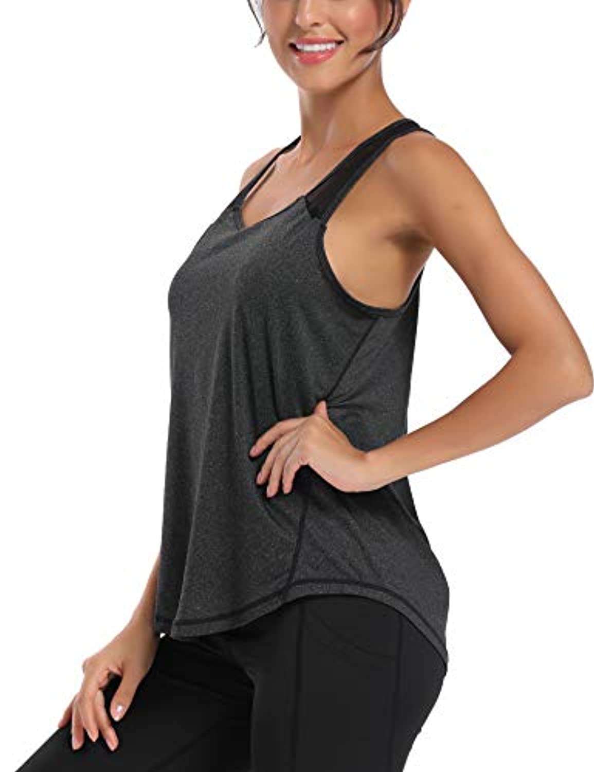 Aeuui - Camisa sin mangas para mujer, deportiva, de malla con espalda cruzada, para yoga, ropa de gimnasio