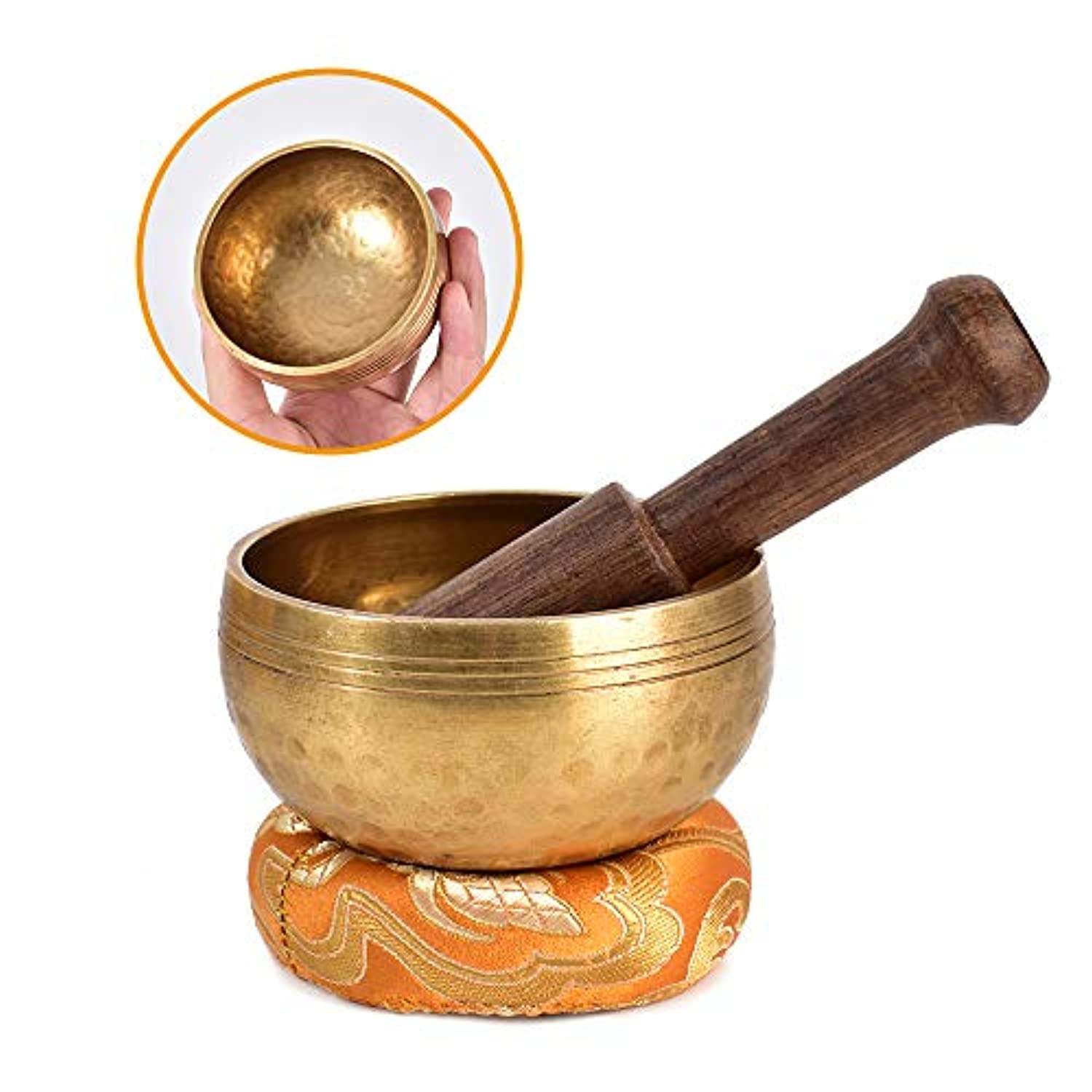 HOKPA - Juego de cuencos tibetanos para meditación, hechos a mano para sala de yoga, sala de estar con bolsa de seda dorada
