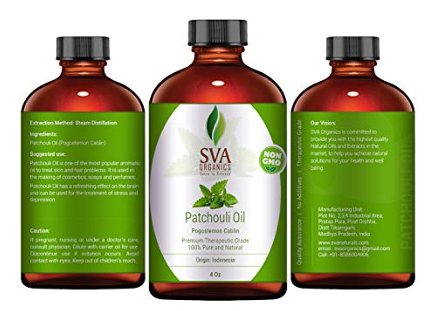 Aceite de pachulí orgánico certificado por USDA – 100% puro y natural, destilado al vapor de grado natural y terapéutico para la piel y relajación por SVA Organics