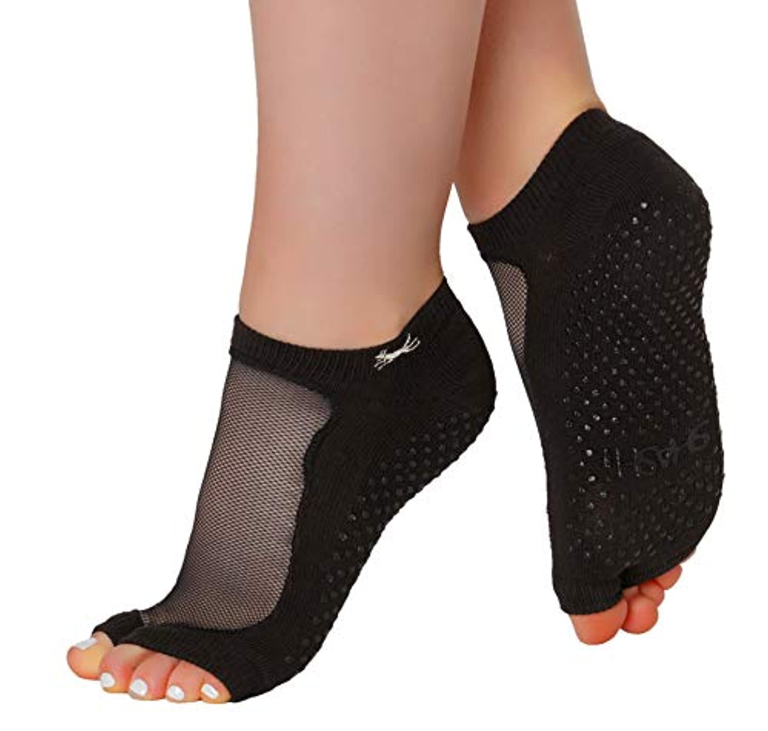 Shashi Classic - Calcetines de malla para mujer, con puntera abierta, antideslizantes, para pilates, yoga