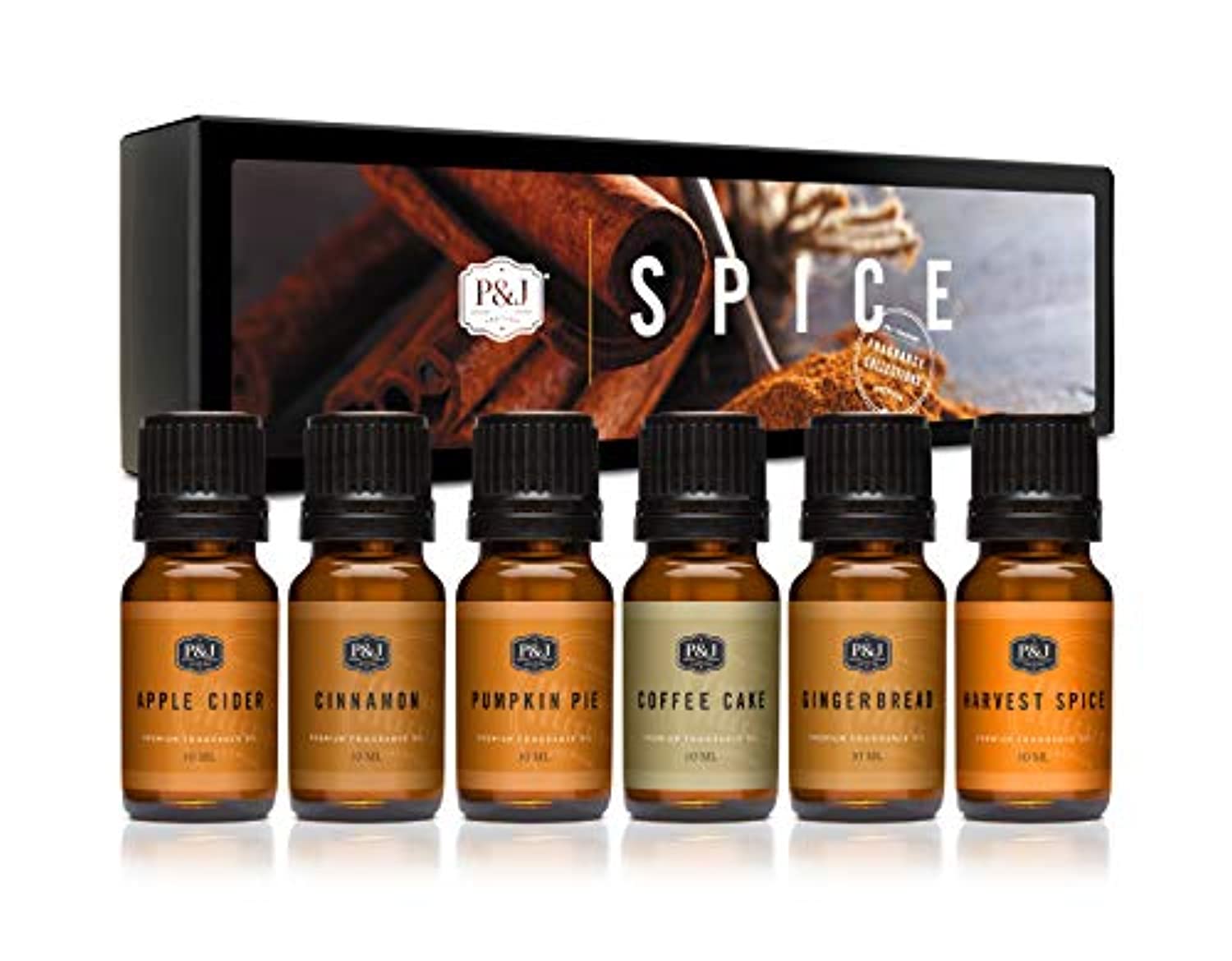 Set de 6 aceites de esencias de primera calidad - Canela, Harvest Spice, sidra de manzana, pastel de café, pan de jengibre, pastel de calabaza - 10 ml