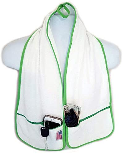 R J Hall toalla deportiva – 2 bolsillos con cremallera que sostiene pertenencias seguras mientras haces ejercicio, entrenamiento, clase de yoga, entrenamiento de fitness en el gimnasio o caminar por la playa, bucles 100% algodón supersuaves y absorbentes,