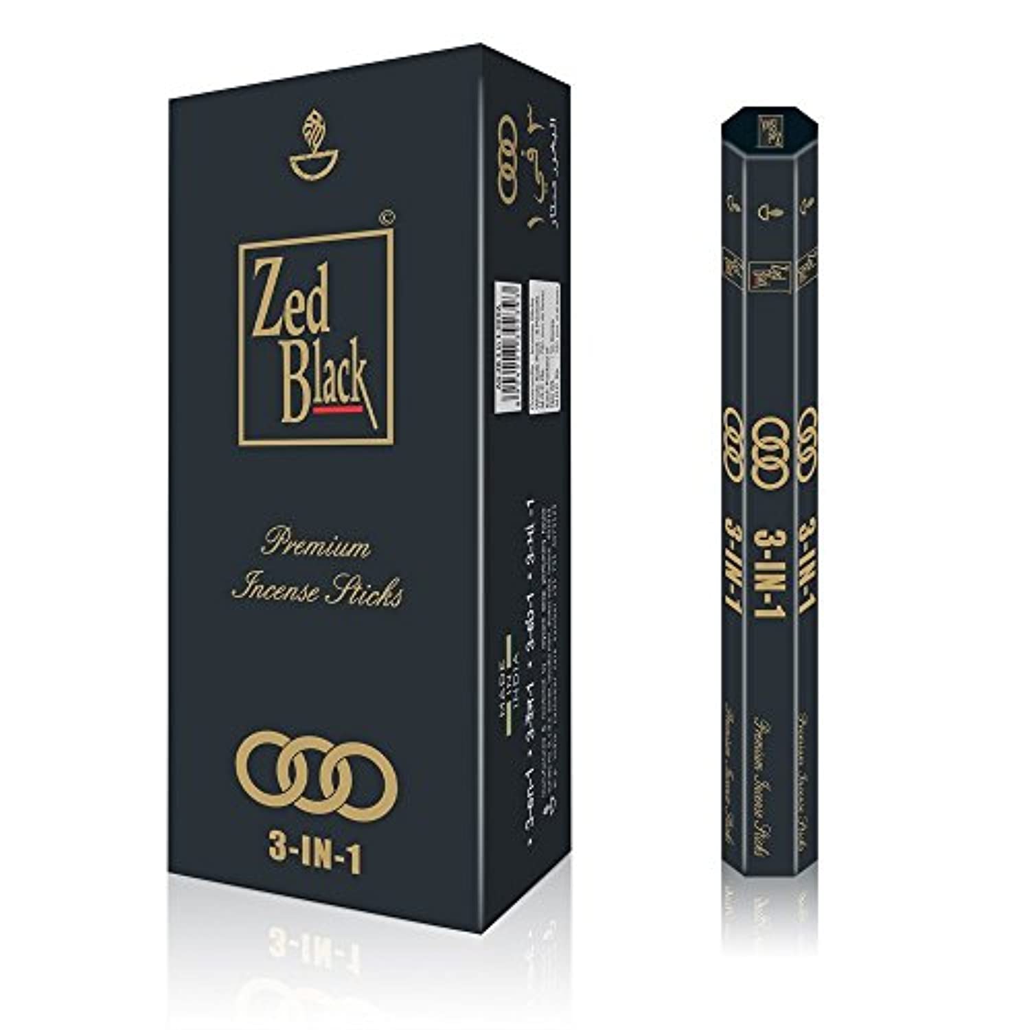 ZED Black - Varillas de incienso 3 en 1, 3 aromas agradables, 90 varillas de incienso naturales de larga duración, paquete de 6 (15 por caja) varillas de incienso aromático