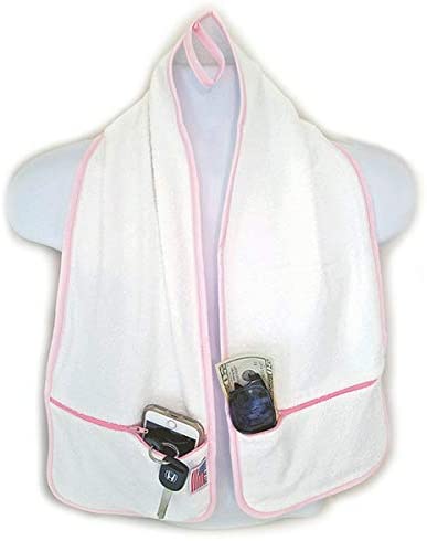 R J Hall toalla deportiva – 2 bolsillos con cremallera que sostiene pertenencias seguras mientras haces ejercicio, entrenamiento, clase de yoga, entrenamiento de fitness en el gimnasio o caminar por la playa, bucles 100% algodón supersuaves y absorbentes,