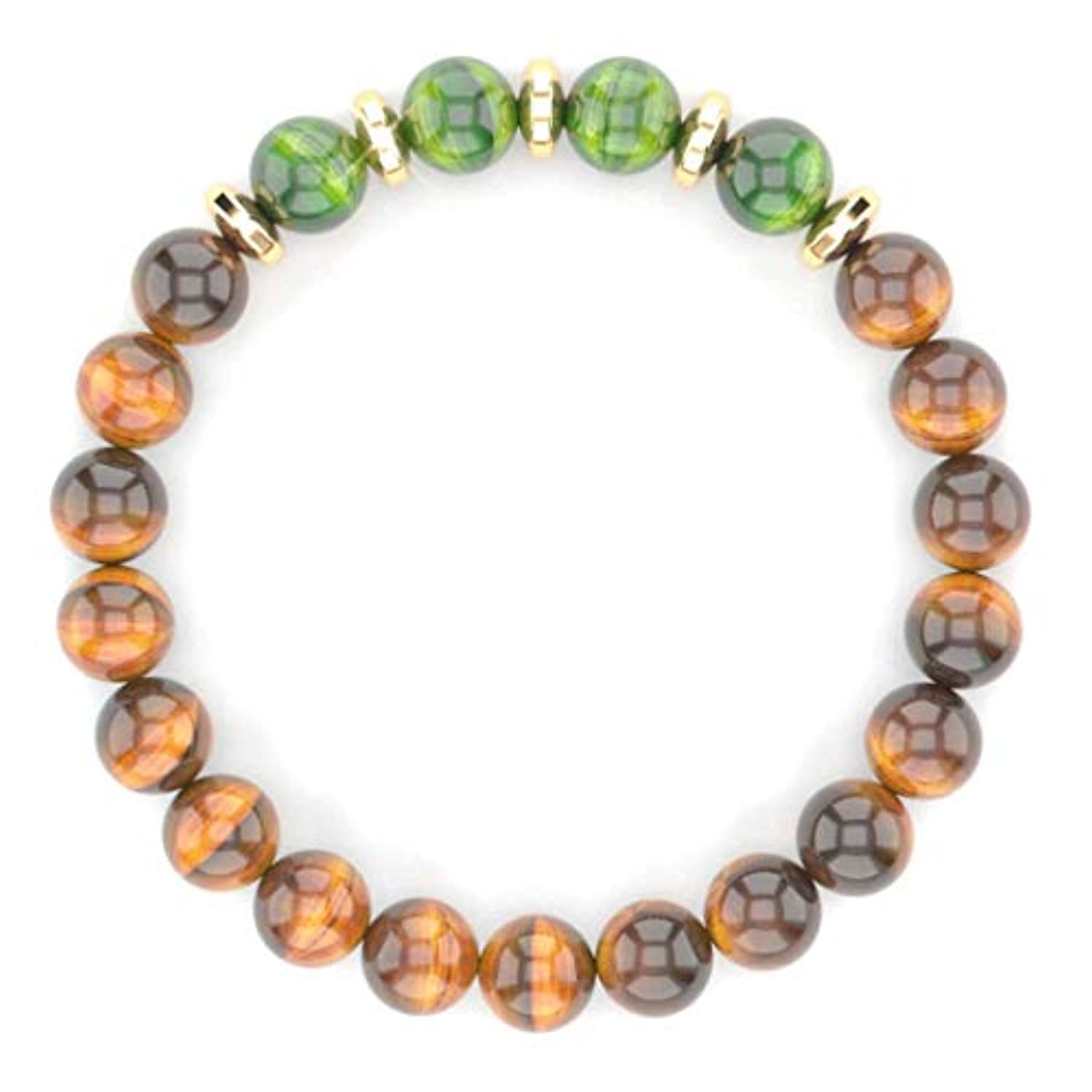 Pulsera de ojo de tigre marrón para hombres y mujeres + ojo de tigre verde, espaciadores de hematites dorados, 100% riqueza prosperidad suerte empresarial, pulseras curativas para hombres y mujeres