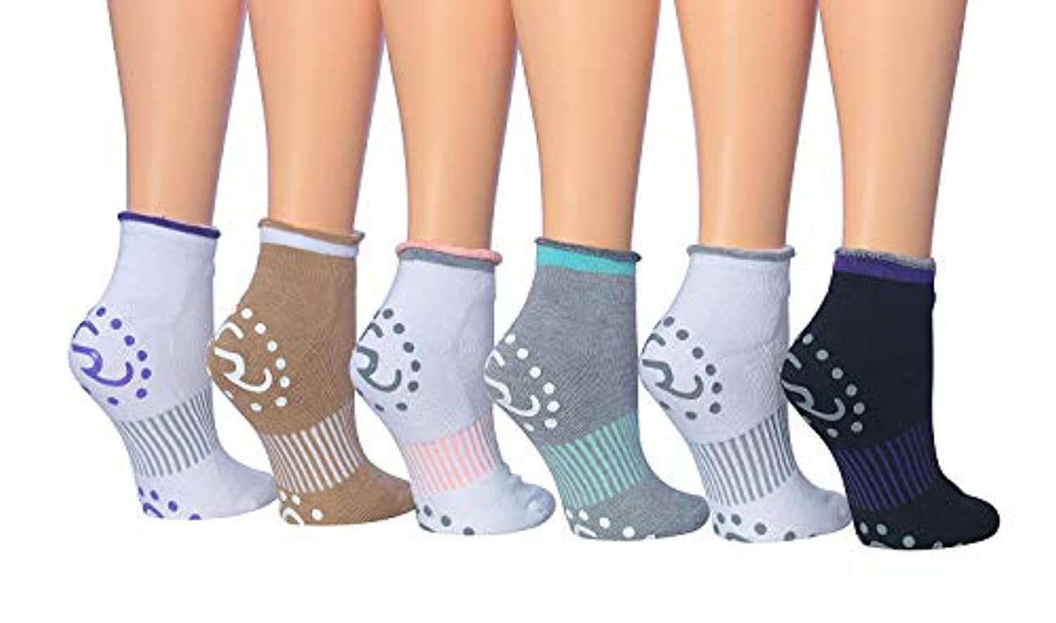 Ronnox - 12 pares de calcetines antideslizantes de silicona para yoga, pilates y barras, para mujer