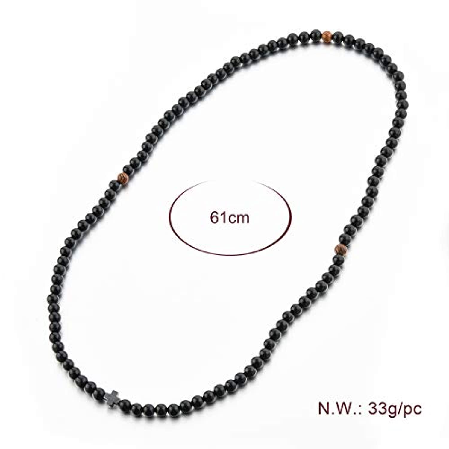 Pulsera de cuentas de oración cristiana de 0.236 in, 100 cuentas negras + 3 cuentas de madera y cruz, para mujeres, hombres y niños