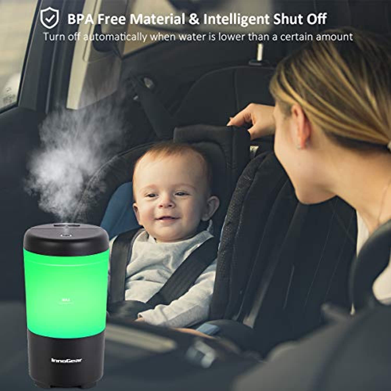 InnoGear - Difusor USB para coche, difusor de aromaterapia, difusor de aceite esencial, humidificador de coche con niebla fría para vehículo con función de apagado automático sin agua