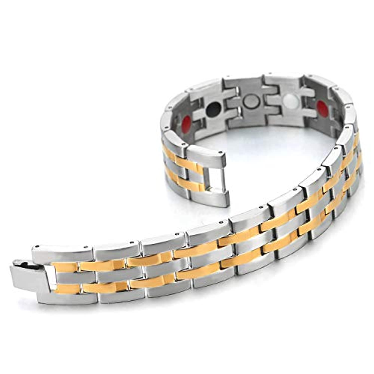 Exquisito brazalete magnético de acero inoxidable para hombre, oro negro, con imanes y herramienta de desengarce gratuita