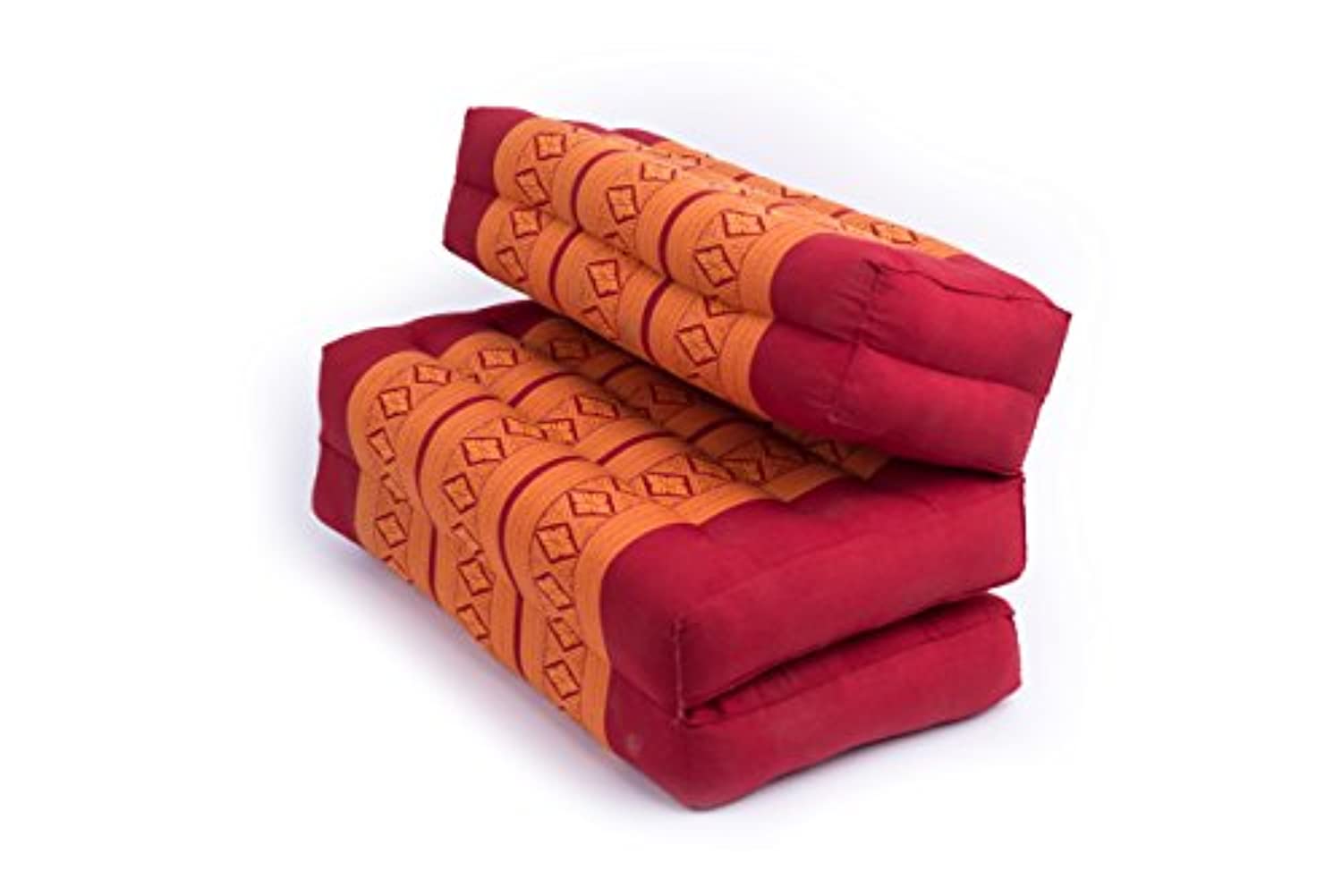 GABUR Kapok Dreams Foldable Meditation Cushion, 100% Kapok Zafu/Zabuton, Thai Design Orange & Red