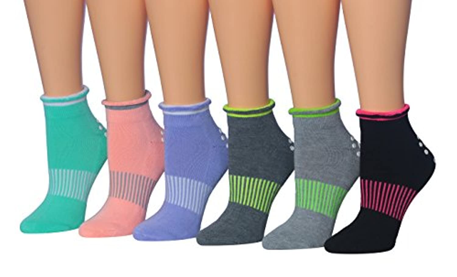 Ronnox - Calcetines de silicona antideslizantes para mujer, 6 pares, acolchados, antideslizantes, para yoga, pilates y barreras