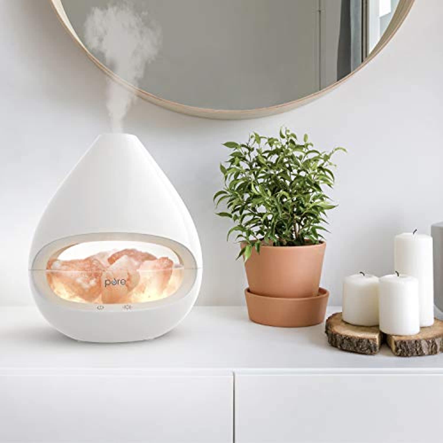 Pure Enrichment PureGlow Crystal - Lámpara de sal 2 en 1 de Himalaya y difusor de aceite esencial ultrasónico con casquillos de sal de Himalaya 100% puros, 3 bombillas halógenas y 5 ajustes de luz hechos a mano