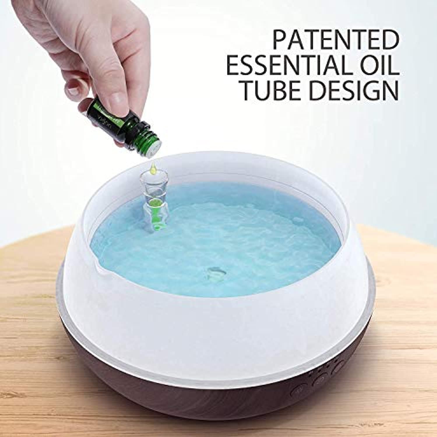 Difusor de aceite esencial, humidificador de niebla fría de 16.9 fl oz, un relleno para 12 horas consistente aroma y aromaterapia, el primer difusor del mundo con sistema patentado de flujo de aceite para el hogar y la oficina