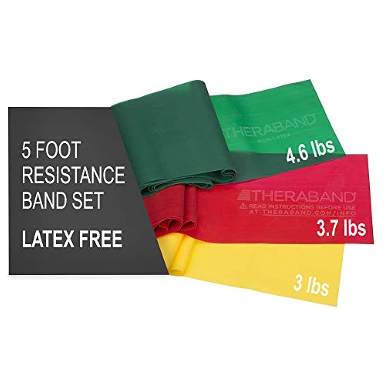 TheraBand - Juego de bandas de resistencia, banda elástica profesional no látex para ejercicios de cuerpo superior e inferior, entrenamiento de fuerza sin pesos, terapia física, pilates, rehabilitación