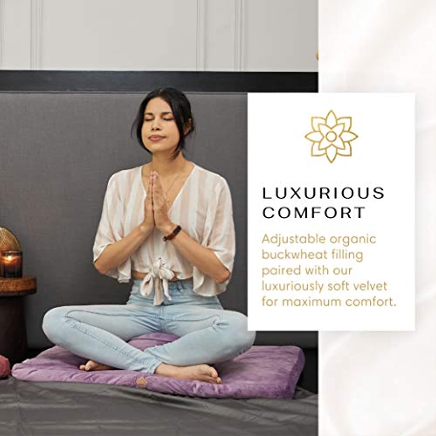Cojín de meditación de terciopelo Mindful and Modern – Almohada de lujo Zafu para yoga – Almohada grande de meditación de trigo sarraceno con funda extraíble de lujo en seis colores
