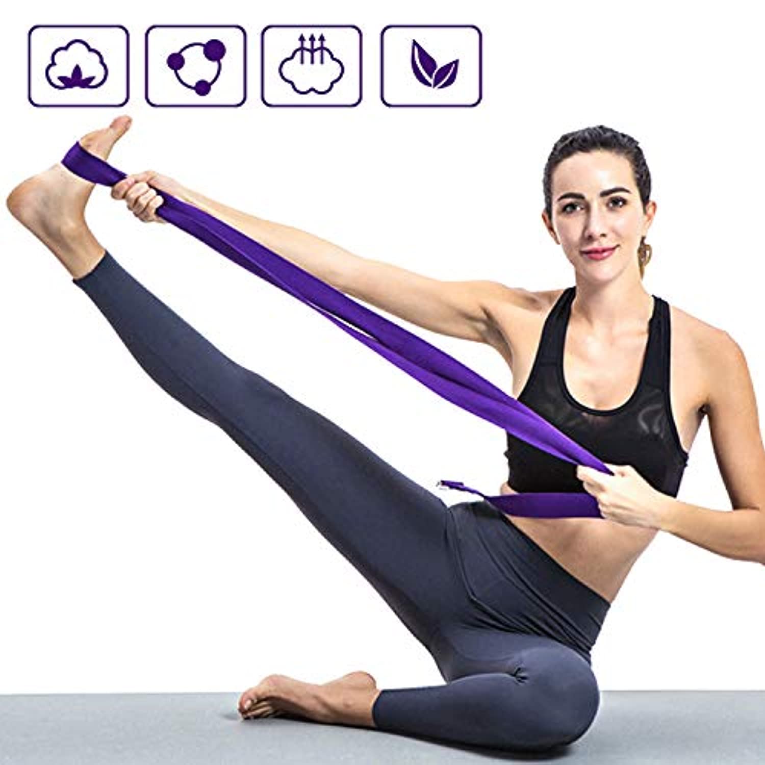 Correa de yoga Techsea/hebilla ajustable con anilla en D – mejor para estiramiento diario, terapia física, fitness