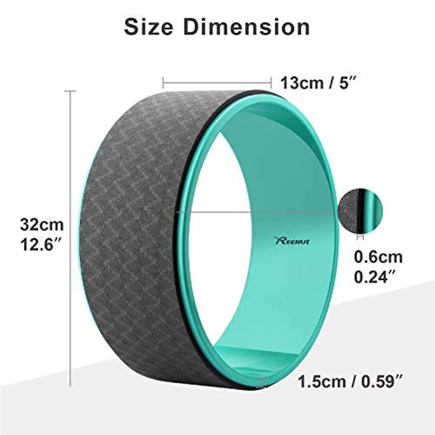 REEHUT - Rueda de yoga para dolor de espalda (12.0 x 5.0 in, rodillo de espalda y camilla con cojín grueso para Dharma Yoga pose, espalda y estiramiento)