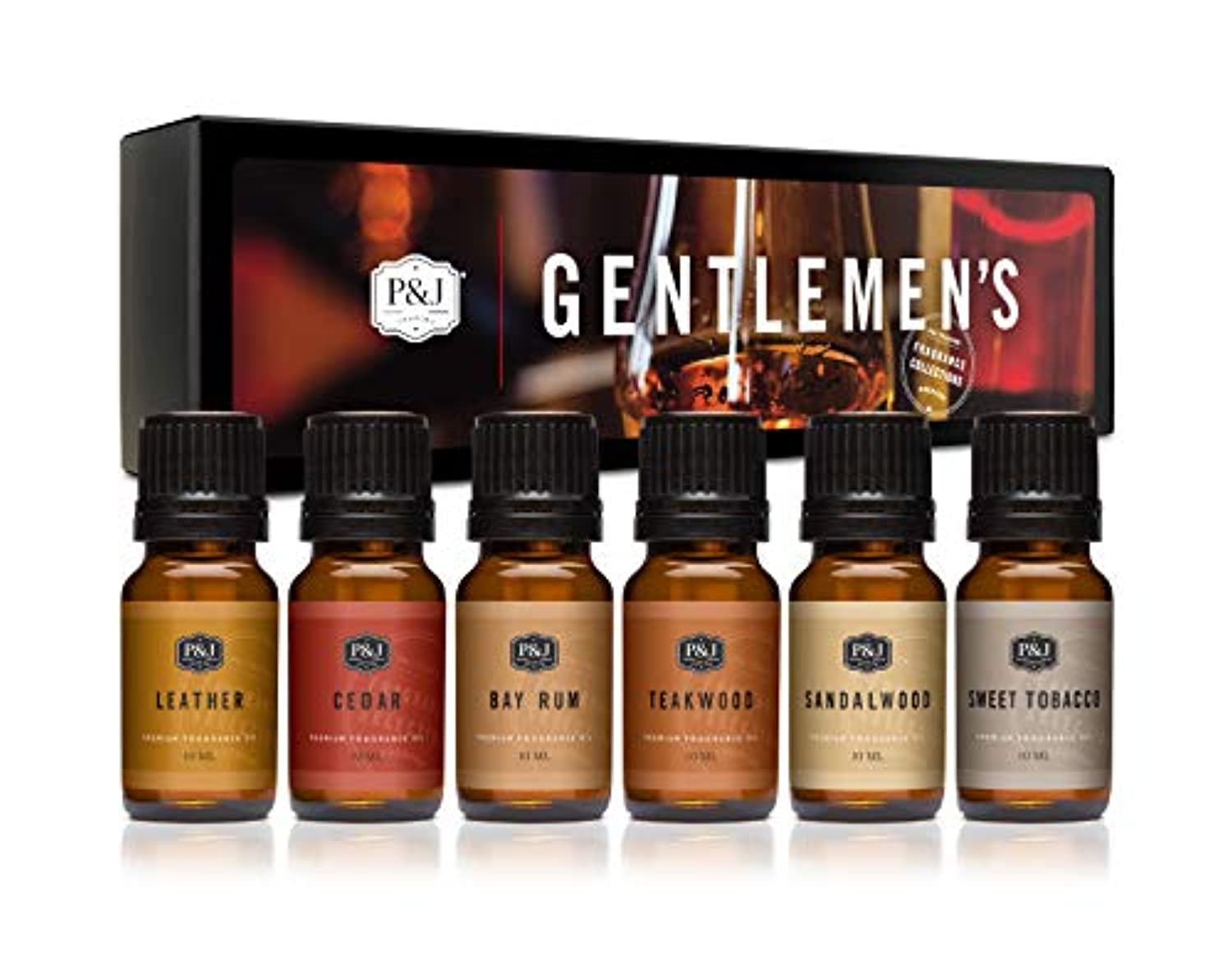 Juego de 6 aceites aromáticos de calidad premium para caballeros – cuero, tabaco dulce, madera de teca, ron de laurel, cedro, sándalo